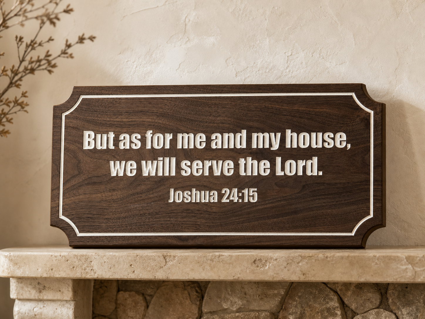 Hand-carved Joshua 24:15 walnut sign